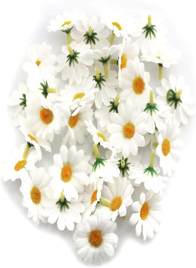 TAODAN Fabric Daisy Flower Head 100PCS 1.5Inch White Artificial Gerbera Fake Flowers Heads for Wedding Party and DIY Craft - Image 1